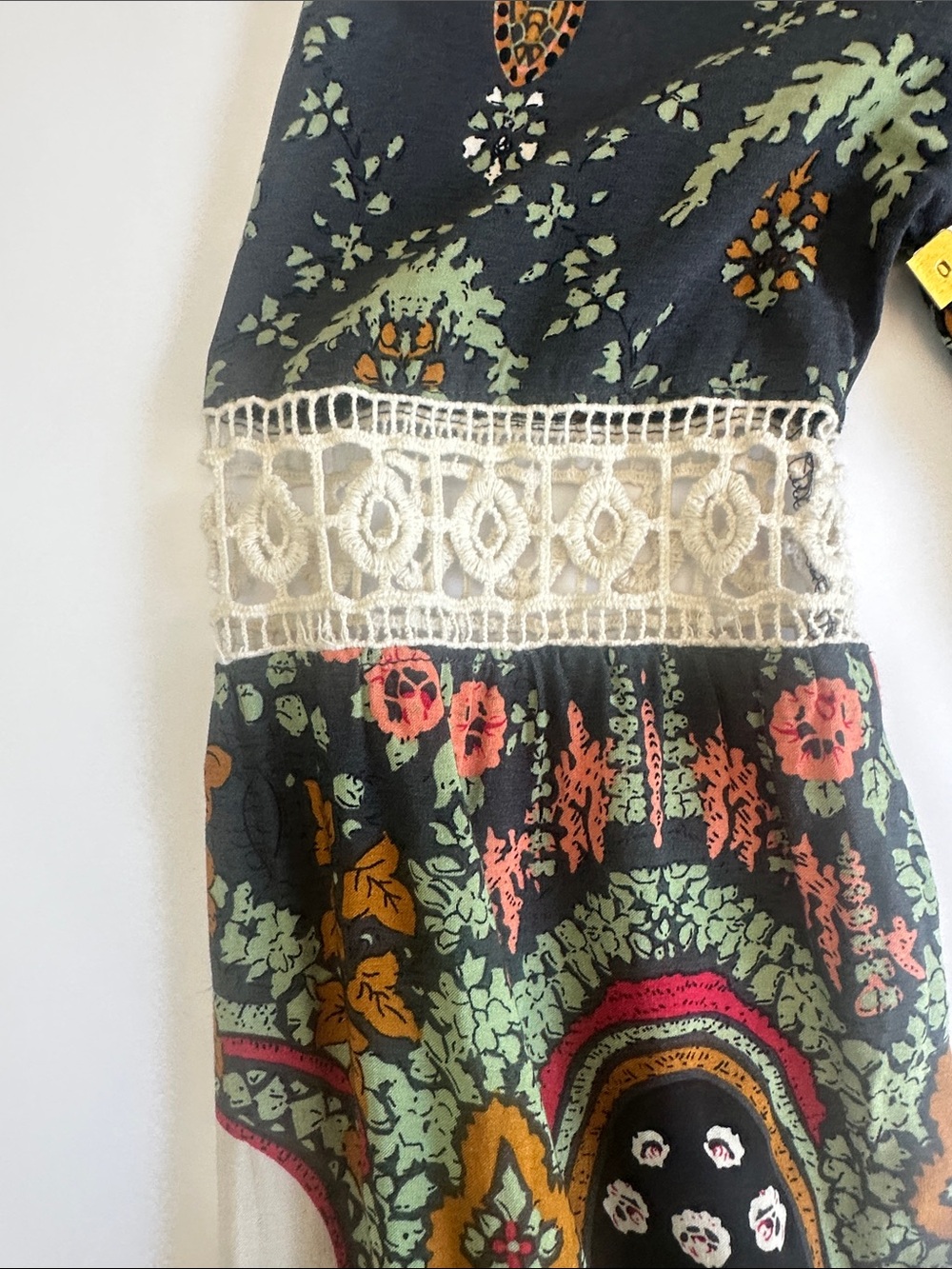 Entro Boutique Boho Floral Paisley Tunic Dress Small Crochet Lace Long Sleeve - Picture 10 of 13